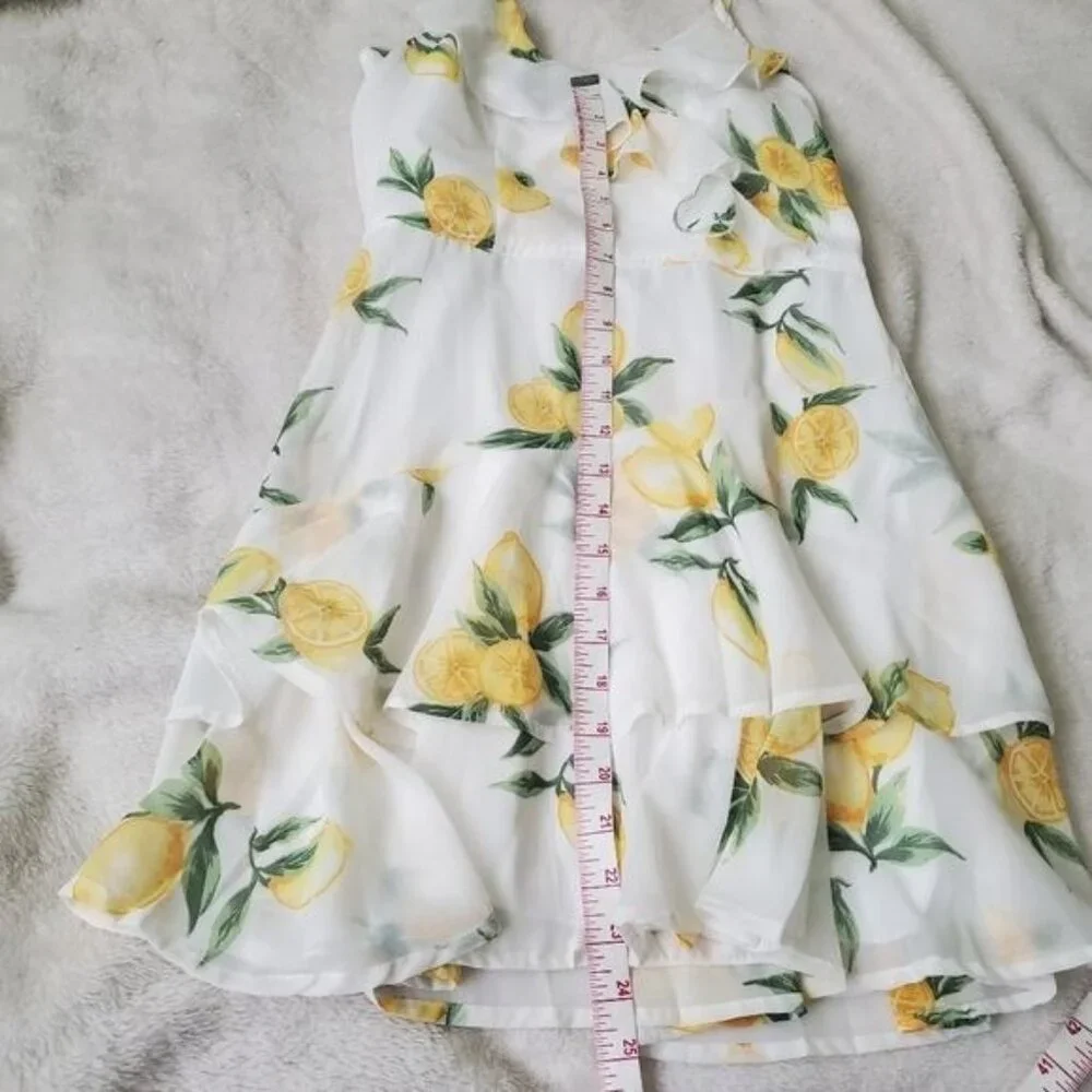 Japna Womens mini dress size medium lemons printed wrap adjustable straps nwt - Picture 6 of 13